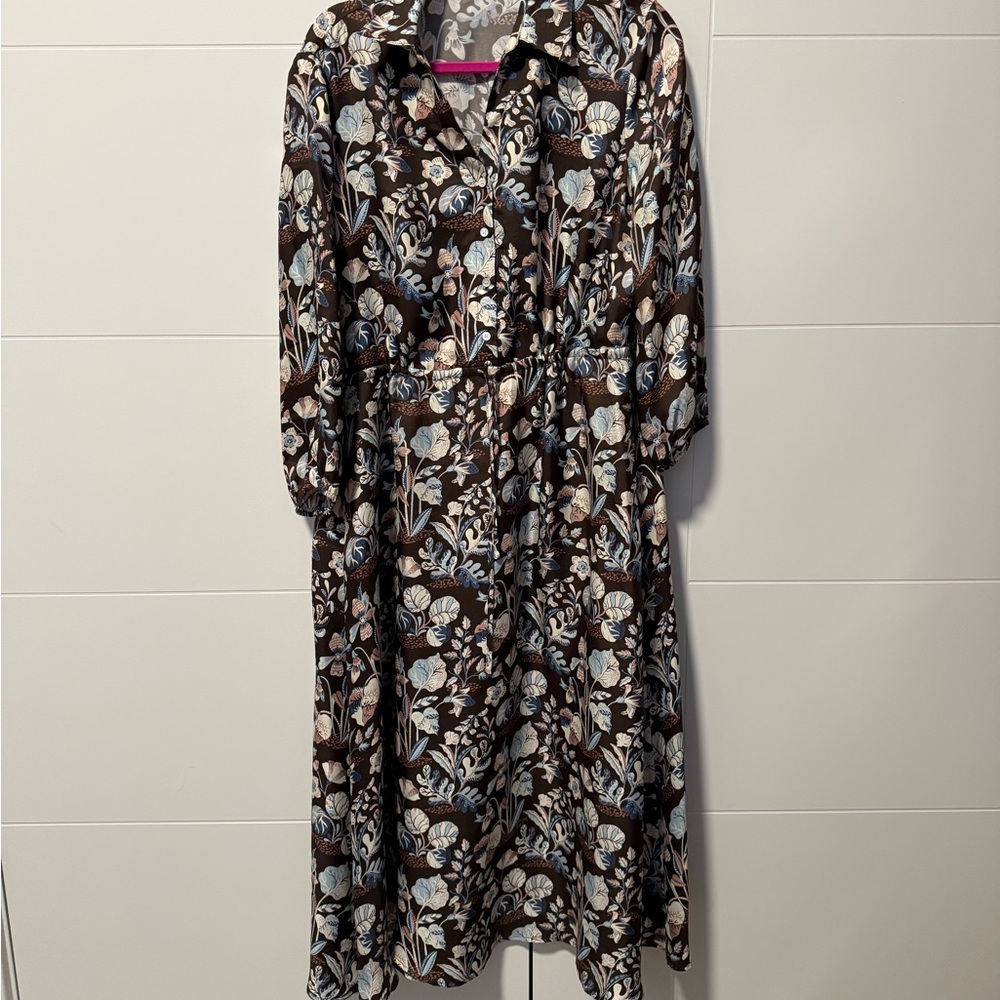 J. McLaughlin Brown Floral Long Sleeve Midi Dress